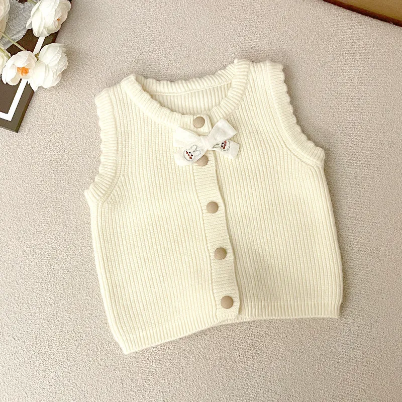 Toddler Girl's Cute Bunny Sleeveless Cardigan Knit Sweater Vest