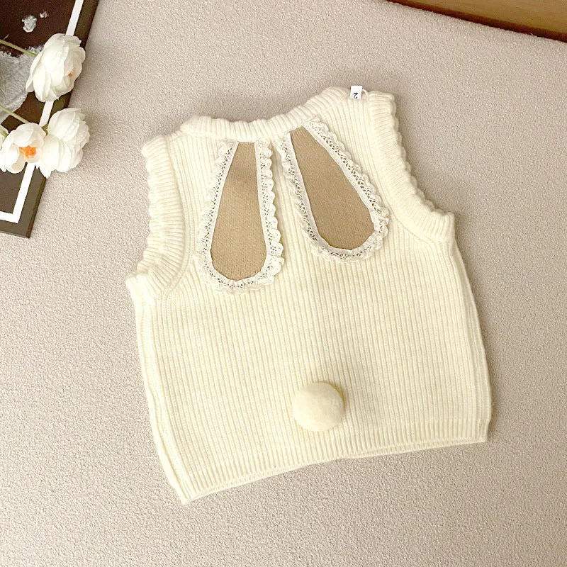 Toddler Girl's Cute Bunny Sleeveless Cardigan Knit Sweater Vest