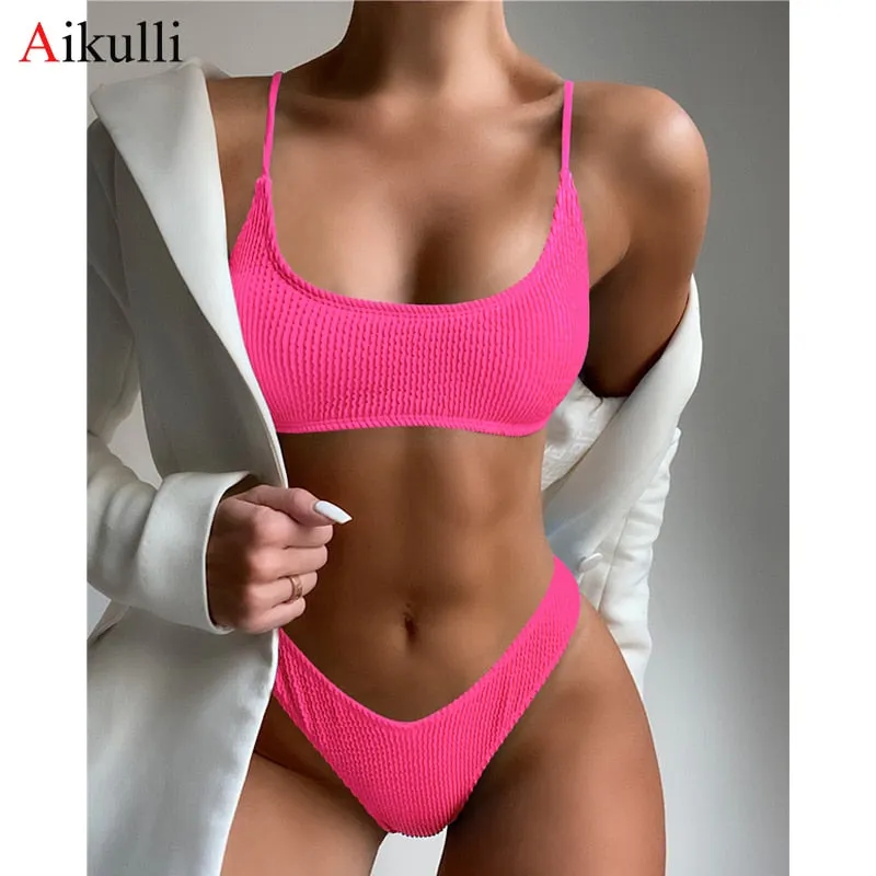 VenusFox Sexy Solid Bikini Swimsuit Women Push Up Swimwear 2021 Bikini Set Summer Biquini Brazilian Bathing Suit Beach Wear Swimming Suit