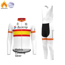 White Banesto Fleece Retro Long Cycling Kits