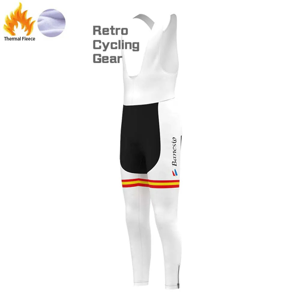 White Banesto Fleece Retro Long Cycling Kits