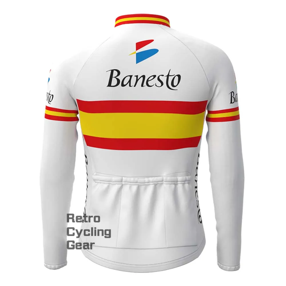 White Banesto Fleece Retro Long Cycling Kits