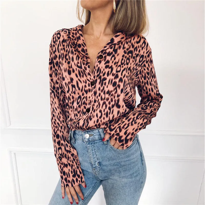 Women Blouses Vintage Leopard Blouse Long