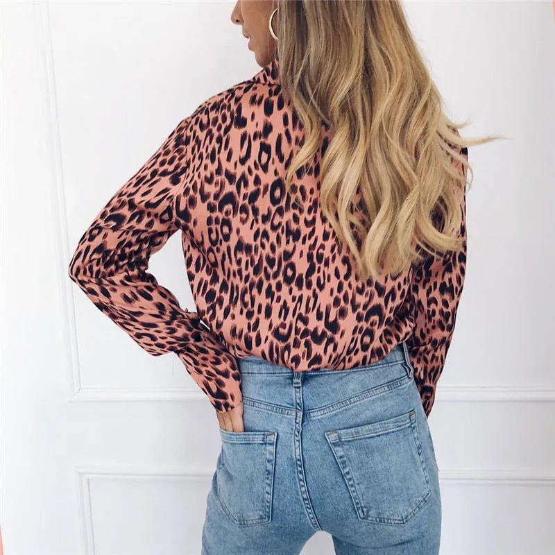 Women Blouses Vintage Leopard Blouse Long