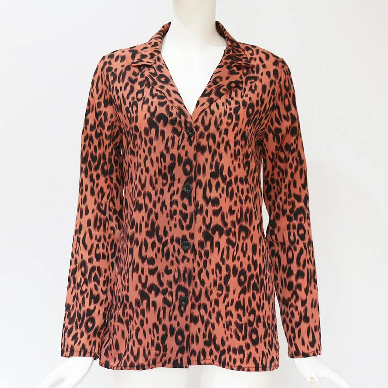 Women Blouses Vintage Leopard Blouse Long