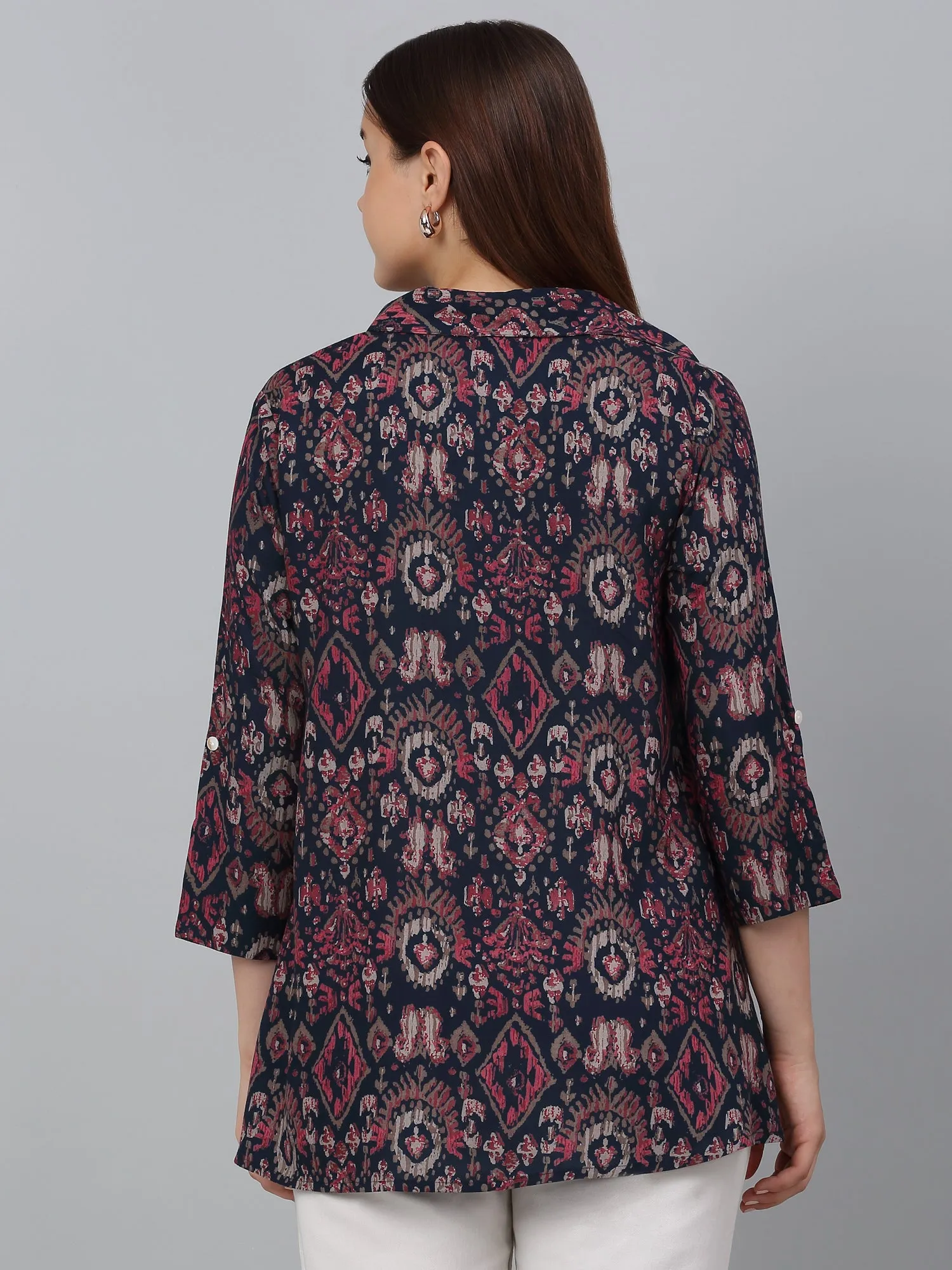 Women Multicolor Printed Spread Collar Casual Tunic