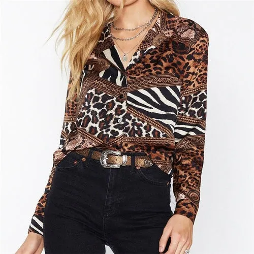 Women Tops And Blouse Sexy Leopard Print Long