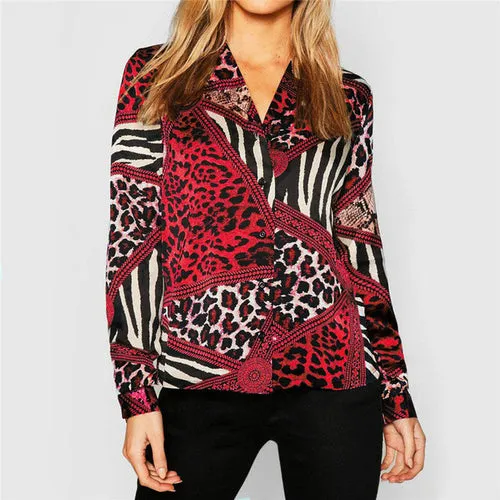 Women Tops And Blouse Sexy Leopard Print Long