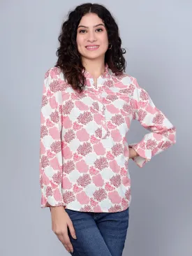 Women's Casual  Multi Color Floral Print Mandarin Collar Top