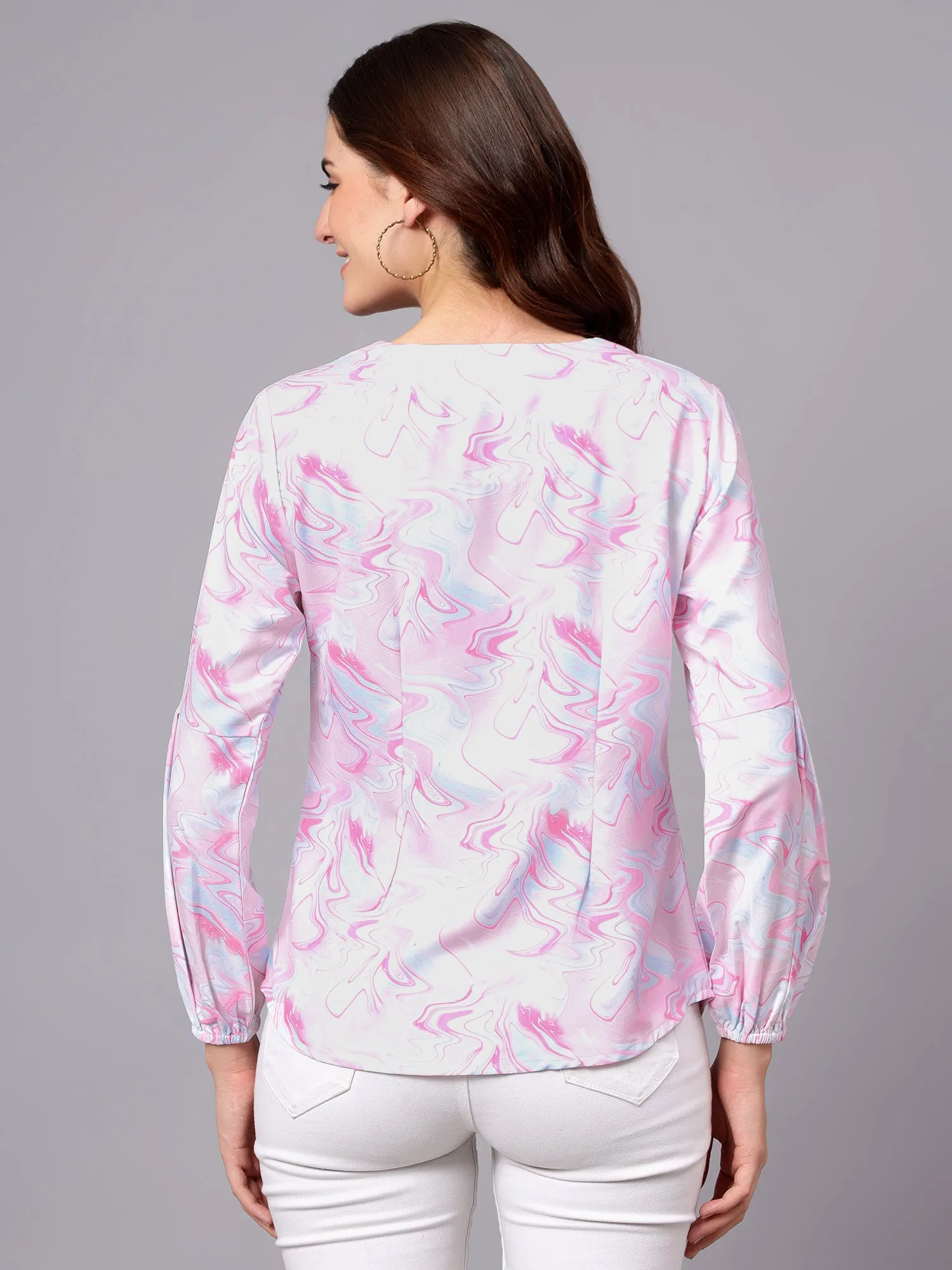 Women's Pink Abstract Print Casual Top