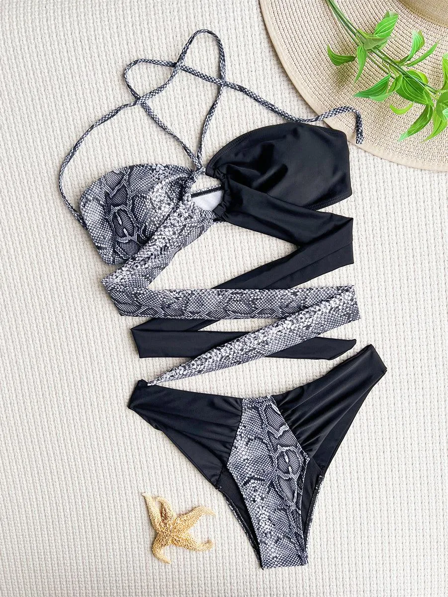 Women's Sexy Snakeskin Bikini Set | Two-Piece Swimwear for Ladies