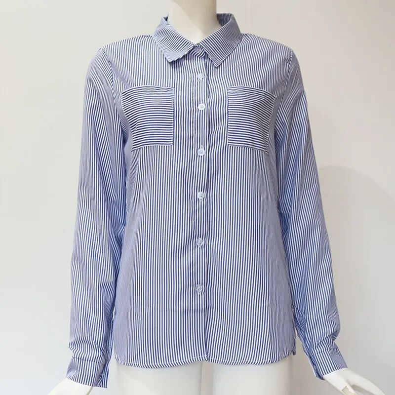 Womens Tops And Blouses Striped Long Sleeve Shirt