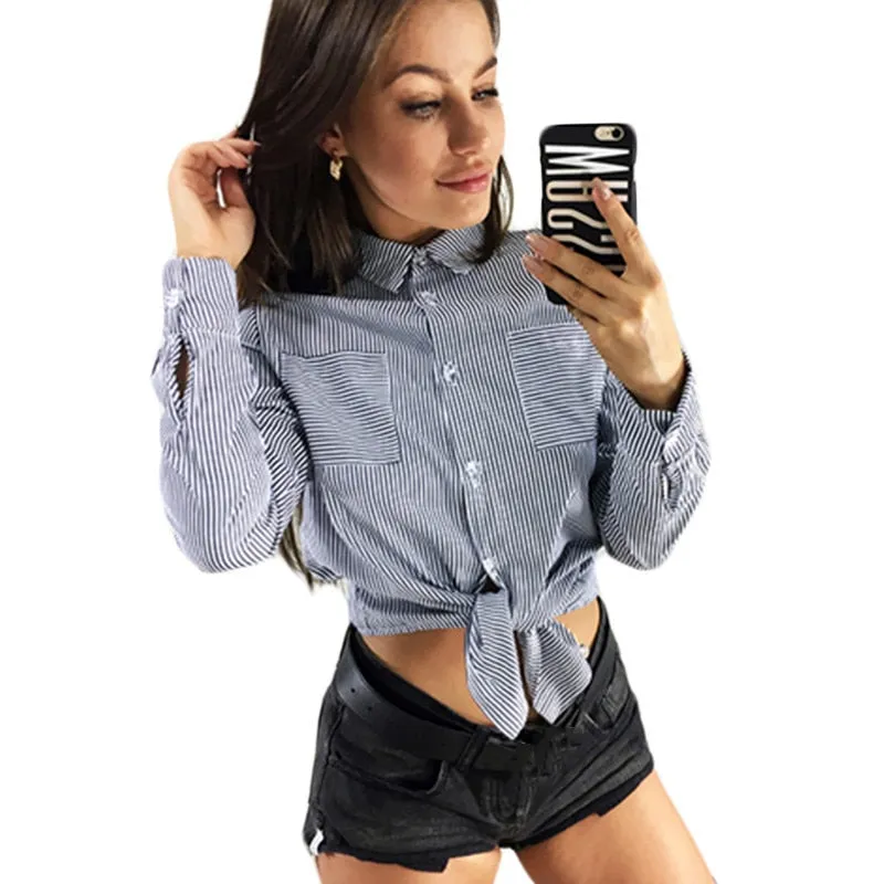 Womens Tops And Blouses Striped Long Sleeve Shirt