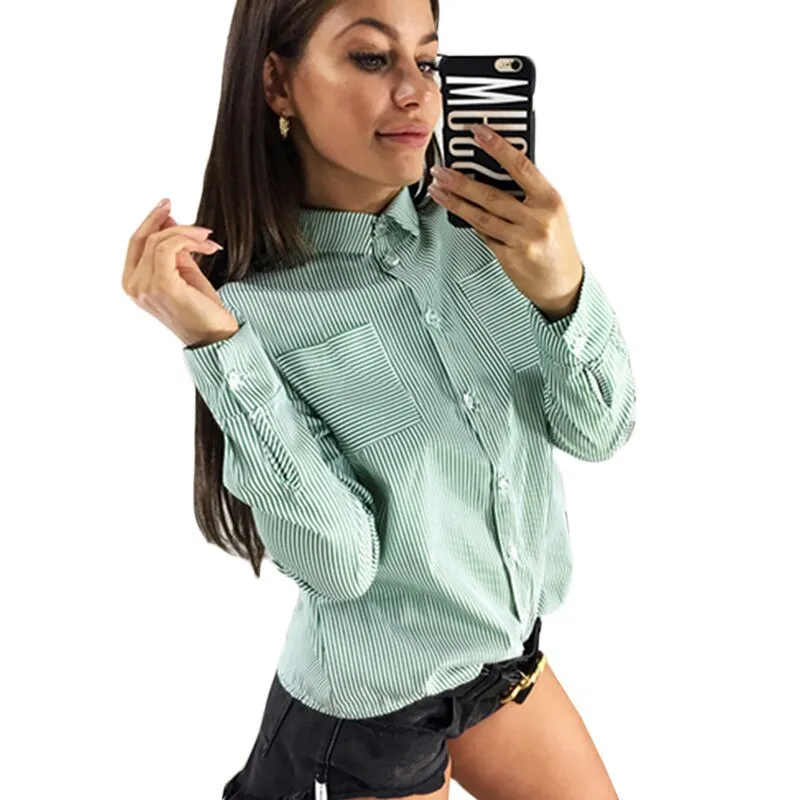 Womens Tops And Blouses Striped Long Sleeve Shirt